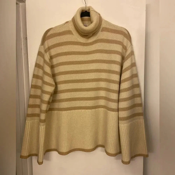 Toteme Signature Stripe Wool Turtleneck Sweater Light Beige Size XXS - Picture 5 of 10